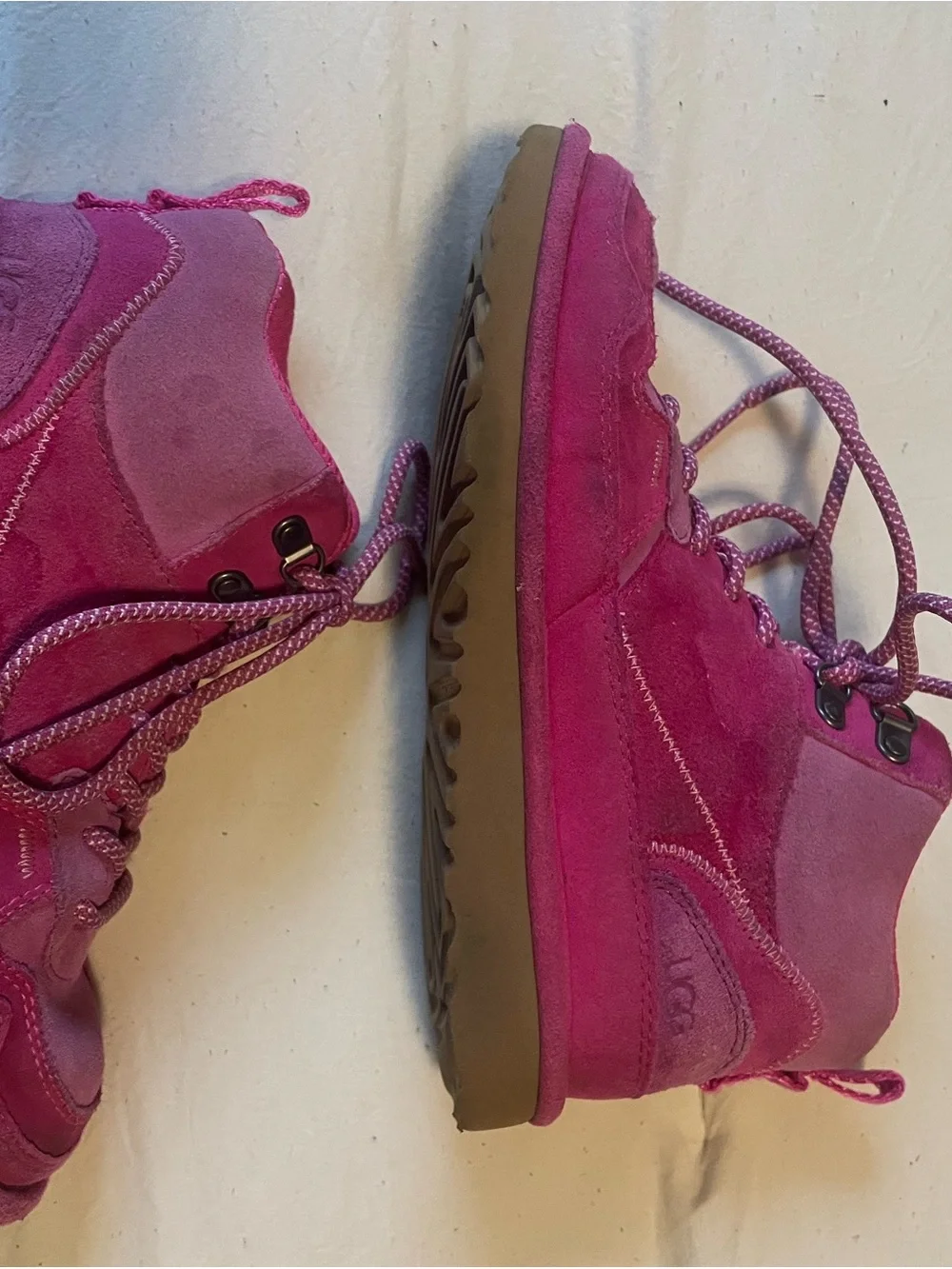 UGG Kids Pink Suede Lace-Up Boots